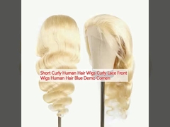 짧은 곱슬머리 인간 머리 패이크 곱슬 蕾丝 앞 패이크 인간 머리 파란색 데모 Comen